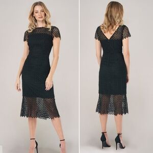 Kay Unger NY Tatum Dress Black Lace Midi Cocktail Party Dress Size 10